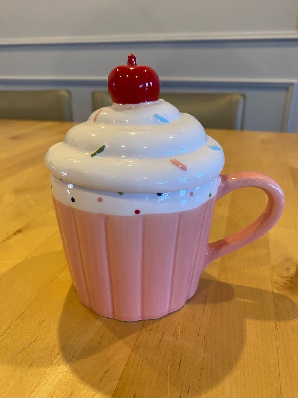 Indigo Pink Cupcake Mug with Whipped-Cream Lid and Cherry Top